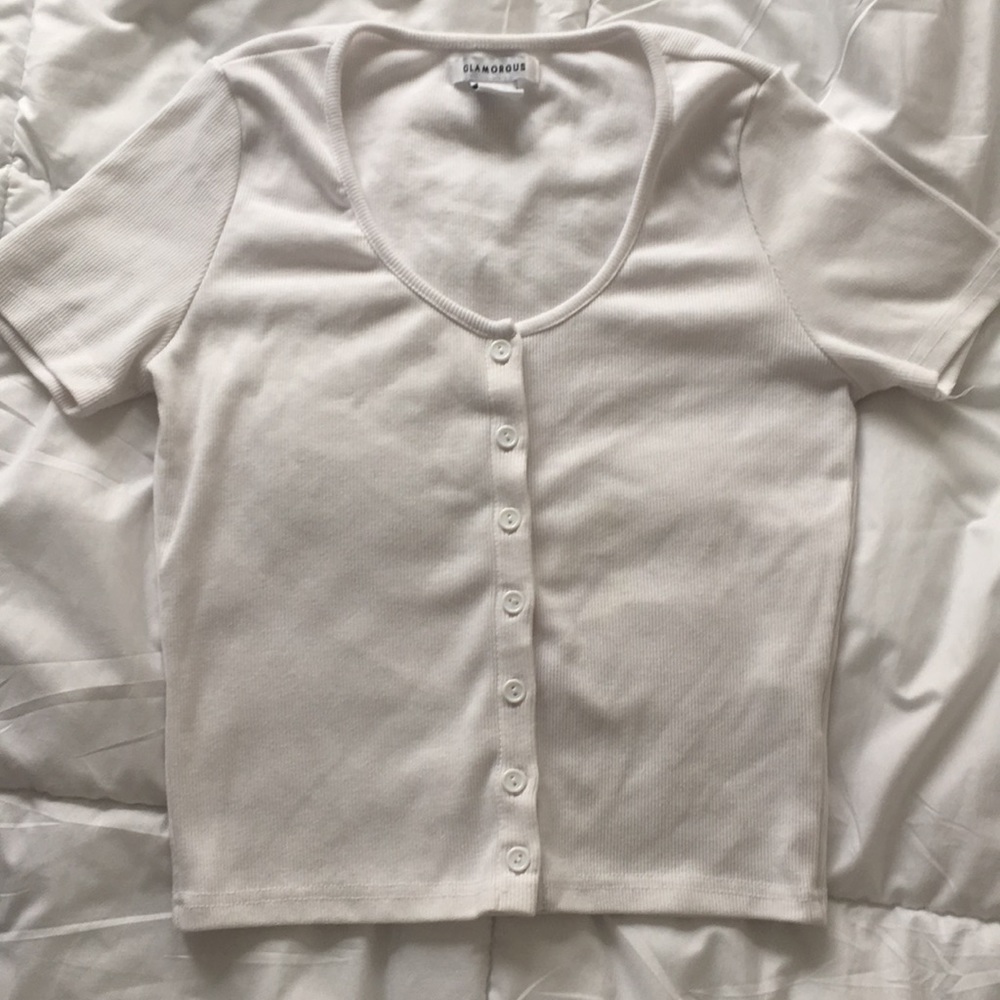 Glamorous White Cotton Button-up Cropped Top